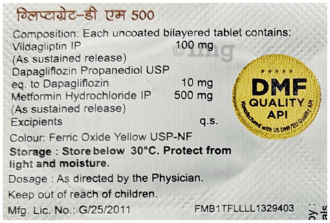 Gliptagreat DM 10mg/500mg/100mg Tablet image