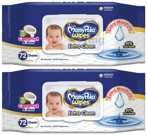 MamyPoko Extra Clean Wipes (72 Each) Coconut Aloe: Buy combo