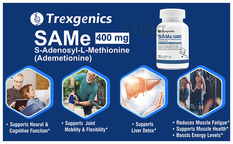 Trexgenics SAMe S-Adenosyl L-methionine 400mg Veg Capsule: Buy bottle of  30.0 vegicaps at 𝗯𝗲𝘀𝘁 𝗽𝗿𝗶𝗰𝗲 in India | 1mg