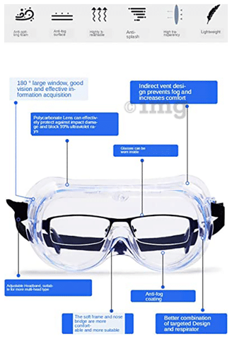 Ultra Care Medical Protective Biosafety Goggles Anti Fog Coating