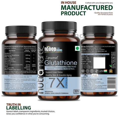NutraMarck Liposomal Glutathione 7X Capsules | Advanced Formula for Skin  Brightening & Liver Detox: Buy bottle of 90.0 capsules at 𝗯𝗲𝘀𝘁  𝗽𝗿𝗶𝗰𝗲 in India