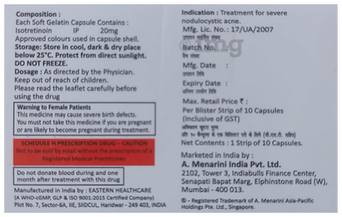 Isotretinoin Cost In India