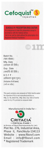 Cefoquist S 1000mg/500mg Injection