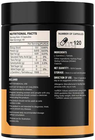 MyFitFuel L-Carnitine L-Tartrate (Micronized) 1500mg Capsule: Buy bottle of  120.0 capsules at   in India | 1mg