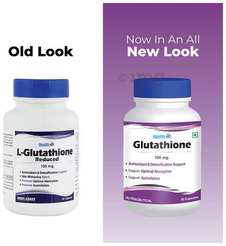 HealthVit L-Glutathione Reduced 100mg | With Antioxidants | For Skin & Detoxification | Capsule: Buy bottle of 60.0 capsules at best price in India