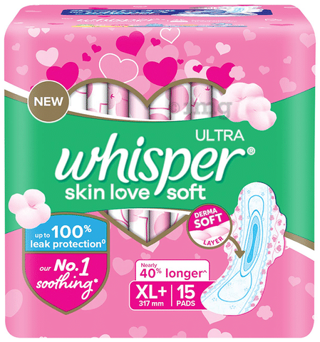 Whisper Ultra Soft Sanitary Pads XL+: Buy packet of 15.0 pads at best price  in India