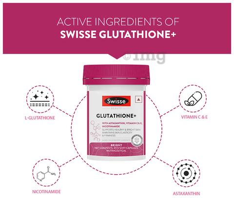swisse astaxanthin glutathione Swisse Glutathione+ Soft Capsule with Astaxanthin, Vitamin C & E,  Nicotinamide for Healthy & Bright Skin: Buy bottle of 30.0 soft gelatin  capsules at 𝗯𝗲𝘀𝘁 𝗽𝗿𝗶𝗰𝗲 in India