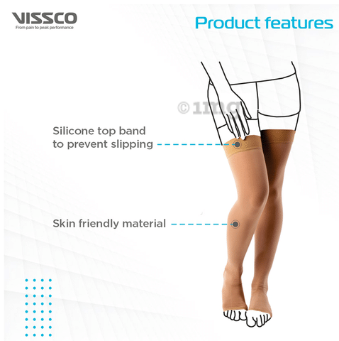 Vissco ADV Medical Compression Stockings (Open Toe and Class II, 23-32mm  Hg) Thigh Length Large Beige: Buy box of 1.0 Pair of Stockings at best  price in India