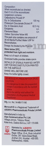 Monocef-O CV 100/62.5 Oral Suspension Pineapple Peppermint