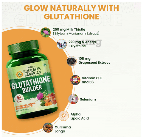 glutathione builder Vlado's Himalayan Organics Glutathione Builder for Anti-Ageing & Skin  Brightening Vegetarian Tablet: Buy bottle of 60.0 tablets at 𝗯𝗲𝘀𝘁  𝗽𝗿𝗶𝗰𝗲 in India