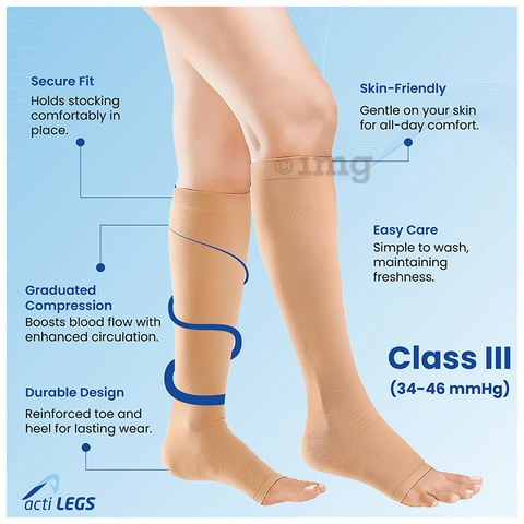 actiLEGS Class III Medical Compression Stocking Open Toe Knee Length Pair  of Stockings XL: Buy box of 1.0 Pair of Stockings at best price in India