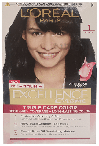 Loreal Excellence Creme Triple Care Color Black: Buy box of 72 ml Cream at  best price in India | 1mg