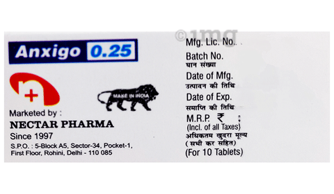 Anxigo 0.25mg Tablet image Anxigo 0.25mg Tablet image