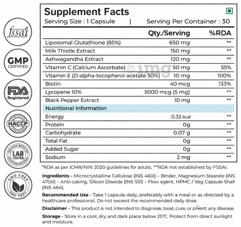 BioPliQ Organic 85% Liposomal Glutathione Capsule