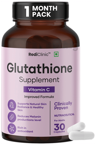 Redi Clinic Glutathione Capsule | L-Glutathione & Vitamin C | Helps Detoxify the Skin: Buy bottle of 30.0 capsules at best price in India