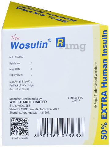 New Wosulin R 100IU/ml Injection 3ml Each