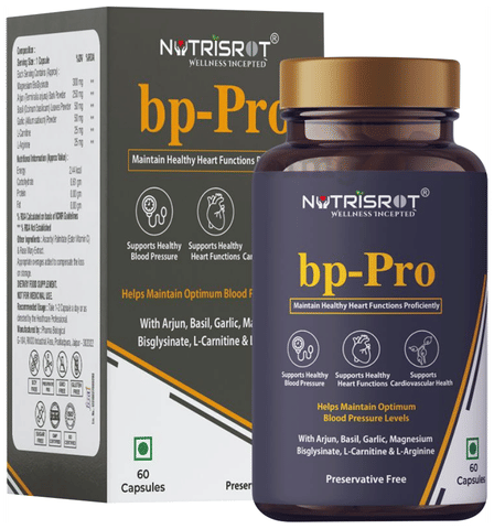 Nutrisrot Bp-Pro Capsule, Helps Maintain Optimum Blood Pressure Levels & Heart Health: Buy bottle of 60.0 capsules at in India | 1mg Nutrisrot Bp-Pro Capsule, Helps Maintain Optimum Blood Pressure Levels & Heart Health: Buy bottle of 60.0 capsules at in India | 1mg