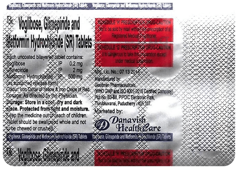 Danavish Glimepiride+Metformin+Voglibose 2mg/500mg/0.2mg Tablet SR
