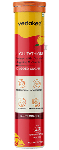 Vedakee L-Glutathione Effervescent Tablet (20 Each) Tangy Orange No Added  Sugar: Buy combo pack of 3.0 bottles at best price in India | 1mg