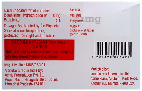 Betavert 8mg Tablet image