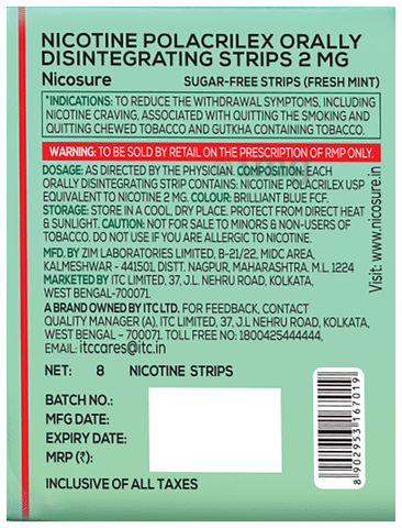 Nicosure 2mg Nicotine Polacrilex Orally Disintegrating Strips Fresh Mint Sugar Free