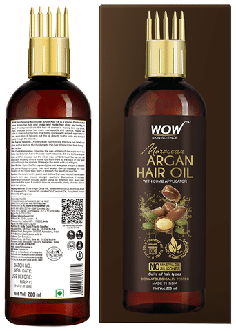 WOW Skin Science Moroccan Argan Hair Oil with Comb Applicator: Buy bottle  of 200 ml Oil at best price in India | 1mg