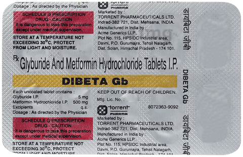 Dibeta GB 5 mg/500 mg Tablet