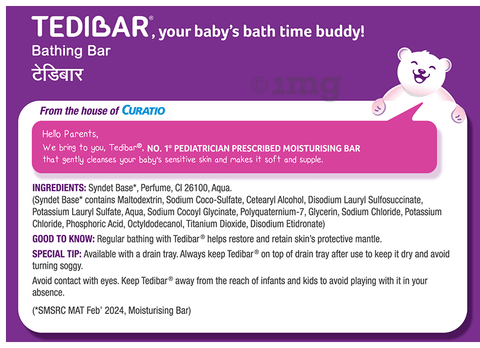 Tedibar Bathing Bar 100% Soap Free for Sensitive Skin (100gm