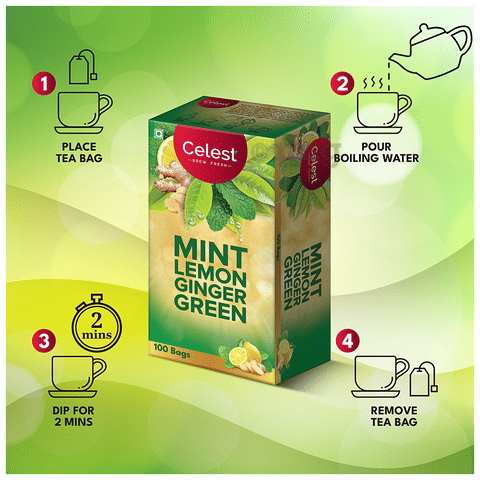 Celest Mint Lemon Ginger Green Tea Bag (100 Each): Buy Pack of 1.0