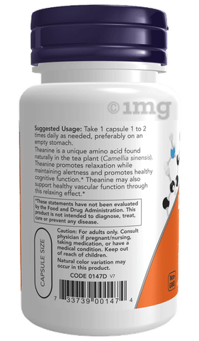 NOW Supplements L-Theanine 200mg, 60 Vegetable Capsules - Serious