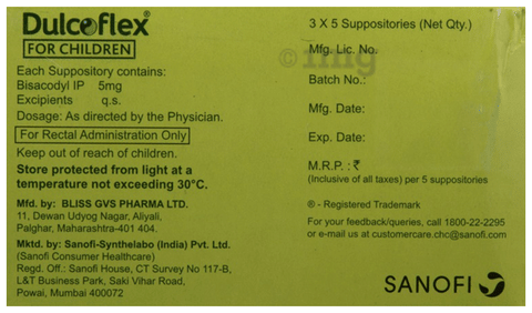 Dulcoflex 5mg Suppository for Children | Eases Constipation image