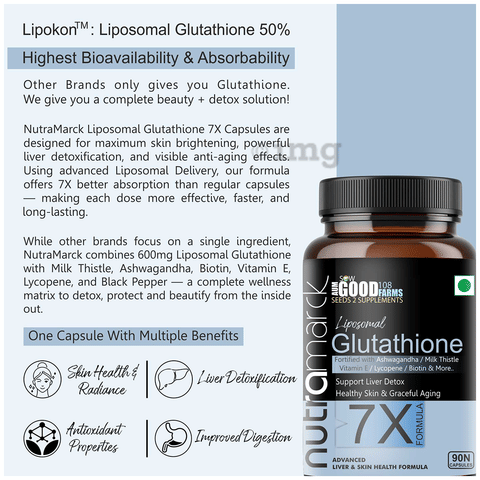 NutraMarck Liposomal Glutathione 7X Capsules | Advanced Formula for Skin  Brightening & Liver Detox: Buy bottle of 90.0 capsules at    in India | 1mg