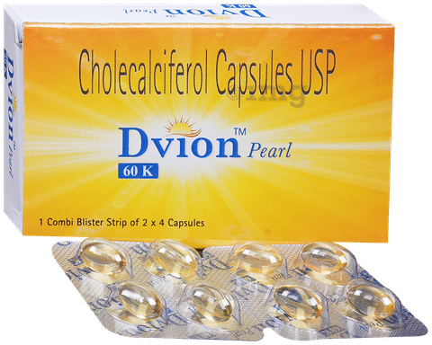 Dvion Pearl Vitamin D3 60,000 IU (Cholecalciferol) - Softgel Capsule to treat Vitamin D deficiency & Bone, Muscle & Immune Support image