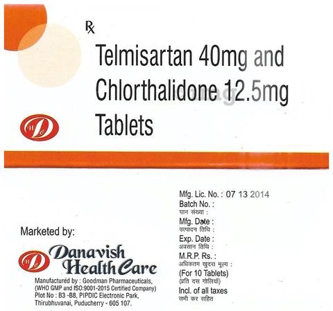 Danavish Telmisartan+Chlorthalidone 40mg/12.5mg Tablet
