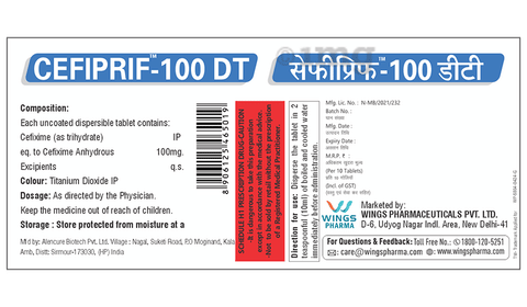 Cefiprif 100 DT Tablet image