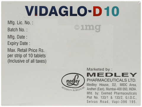 Vidaglo D 10mg/100mg Tablet image Vidaglo D 10mg/100mg Tablet image