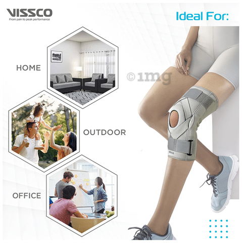 Neoprene Hinged Patella Knee Brace | Provides moderate support & stability  to the Knee - (OPEN TYPE) - Grey (Single Piece)