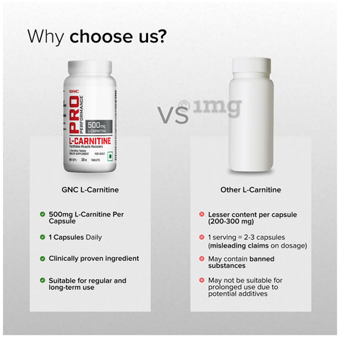 GNC Pro Performance L-Carnitine 500mg for Muscle Recovery | Tablet: Buy bottle of 30.0 tablets at best price in India | 1mg GNC Pro Performance L-Carnitine 500mg for Muscle Recovery | Tablet: Buy bottle of 30.0 tablets at best price in India | 1mg