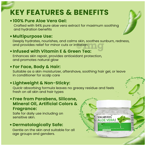Yogarveda Aloe Vera Gel: Buy jar of 200.0 gm Gel at best price in India |  1mg