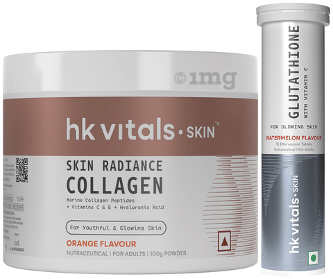 HK Vitals Combo Pack of Skin Collagen Orange Powder (100gm) & Glutathione  Watermelon Effervescent Tablet (15): Buy combo pack of 2.0 units at    in India | 1mg