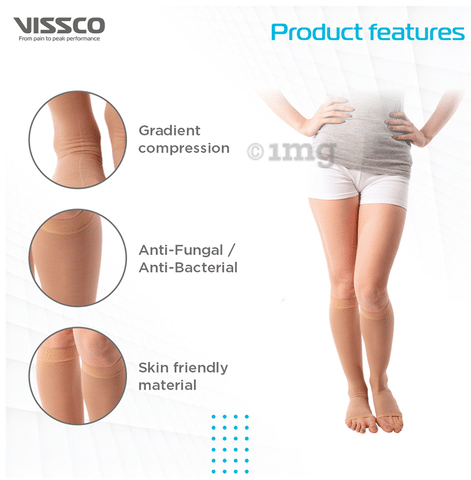 Vissco ADV Medical Compression Stockings (Open Toe and Class II, 23-32mm  Hg) Knee Length Small Beige: Buy box of 1.0 Pair of Stockings at best price  in India