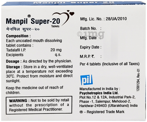 Manpil Super 20mg Tablet MD image Manpil Super 20mg Tablet MD image