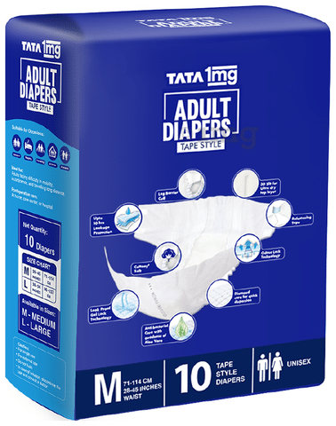 Tata 1mg Adult Diaper Tape Style Size Medium Buy packet of 10.0