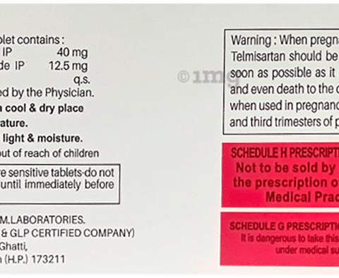 Telmisartan 40 Mg Hydrochlorothiazide 125 Mg, 10*15, Prescription at Rs  1170/box in Panchkula