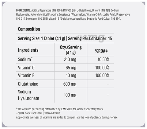 HK Vitals Glutathione Effervescent Tablet (15 Each) with 300ml Bottle Watermelon
