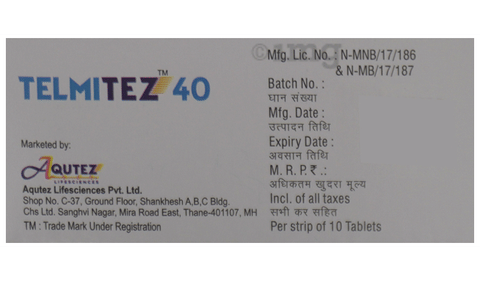 Telmitez 40 Tablet image Telmitez 40 Tablet image