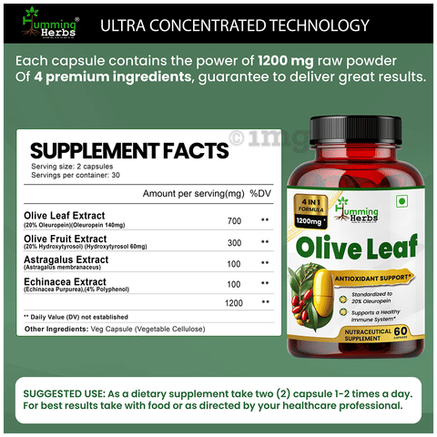 Humming Herbs Olive Leaf Capsule: Buy bottle of 60.0 capsules at