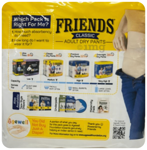 Friends Adult Diaper Pants Medium Size 2548inch waist Pack of 10 Pants  with Free Extra Care 80 Wipes Pack