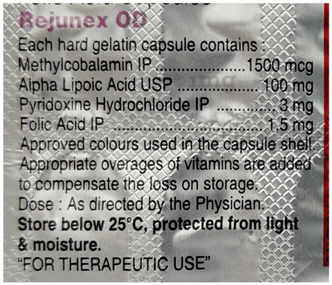 RejuNEX OD Capsule with Mecobalamin, ALA , Pyridoxal Hydrochloride & Folic Acid image