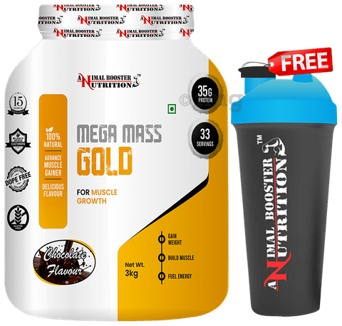 Animal Booster Nutrition Mega Mass Gold for Muscle Growth Powder Chocolate  with Shaker Free: Buy jar of 3 kg Powder at best price in India | 1mg
